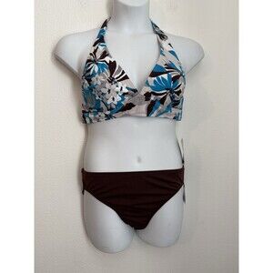 Spiegel bikini top new with tags size 18 Blue white Brown Floral TOP ONLY New
